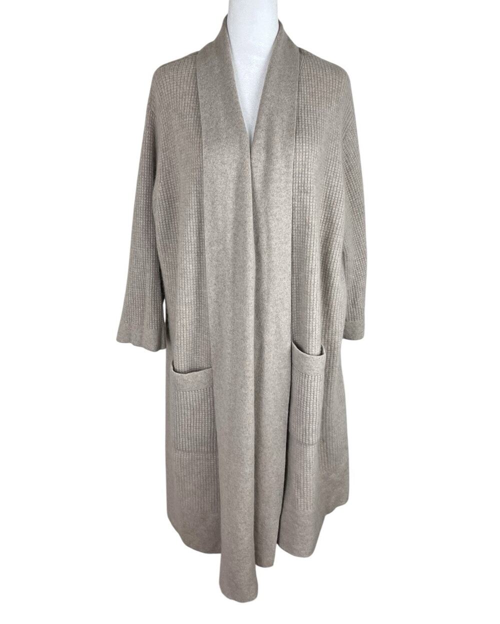 Naadam Luxe Waffle Knit Duster Cardigan Cold Shoulder Minimalist Size Large/XL